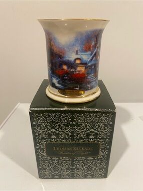 Thomas Kinkade Evening At Swanbrooke Cottage Candle Holder 2004 Avon With Box